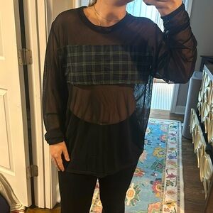 Emma & Sam by LF Mesh Plaid Detail Top